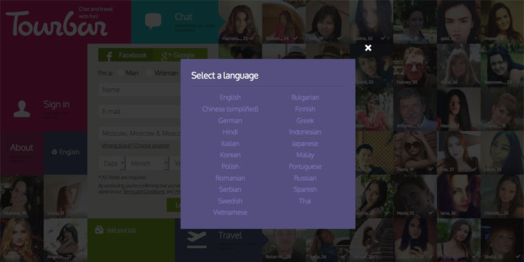 Languages available on TourBar